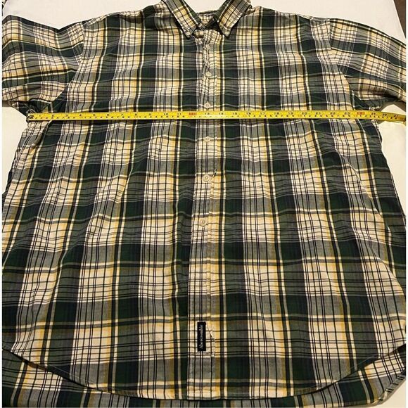 Abercrombie & Fitch green and white plaid button up shirt with a hint of yellow - Picture 4 of 5